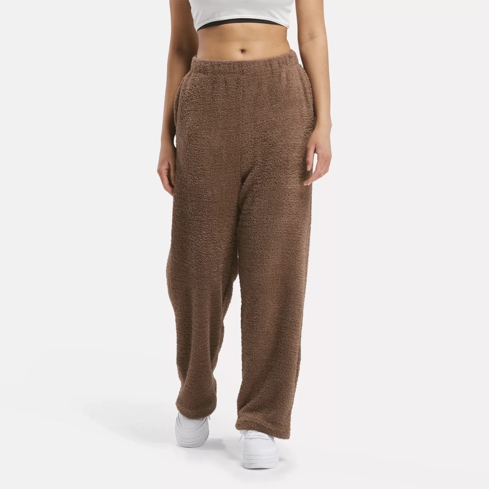 Reebok Cozy Pants XL Brown Soft Teddy Wide Leg Pull On Relaxed Fit Lounge New